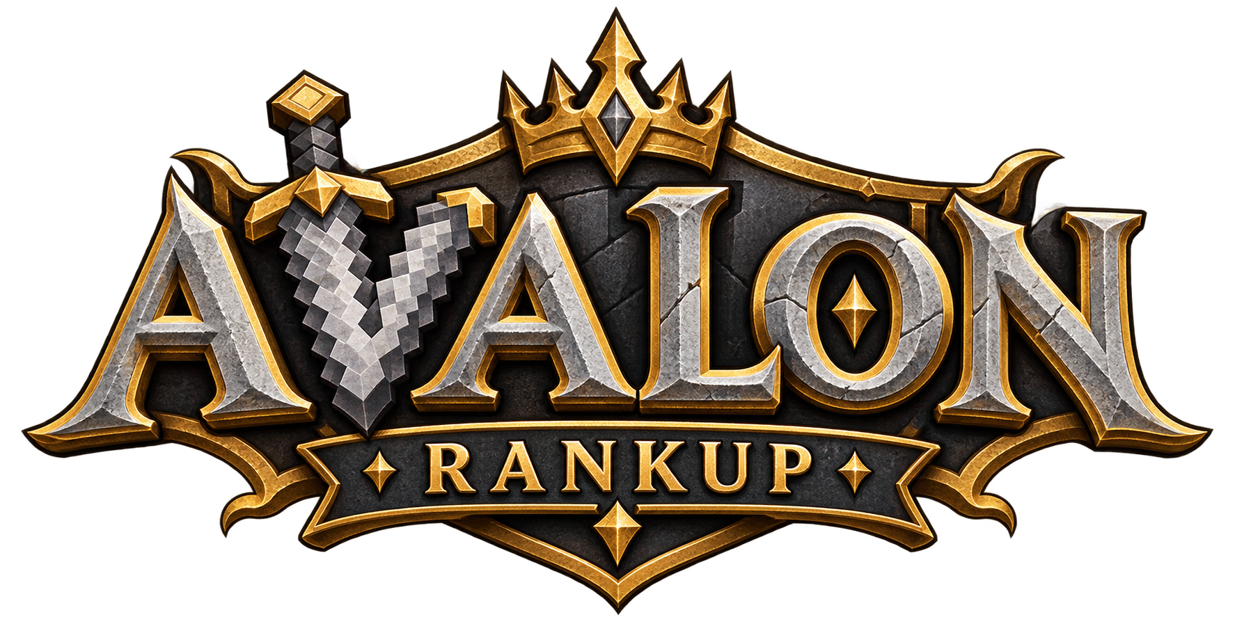 Avalon RankUP: espada, coroa e detalhes dourados